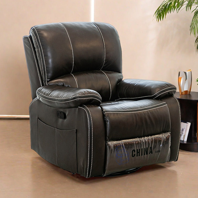 Fauteuil inclinable multifonctionnel en similicuir de salon, Marron foncé