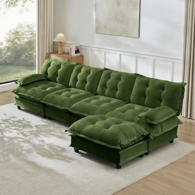 Canapé modulaire en forme de L 138 po en forme de L avec repose-pieds, canapé en chenille et coussins décoratifs en treillis