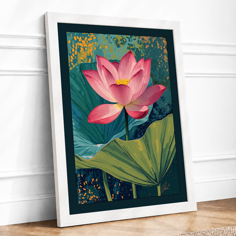 Pink Lotus in Bloom Botanical - Framed Print, A1 - 84.1 x 59.4 cm, White
