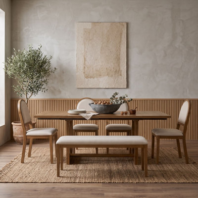 Ensemble de salle à manger extensible six pièces avec des chaises et un banc rembourrés