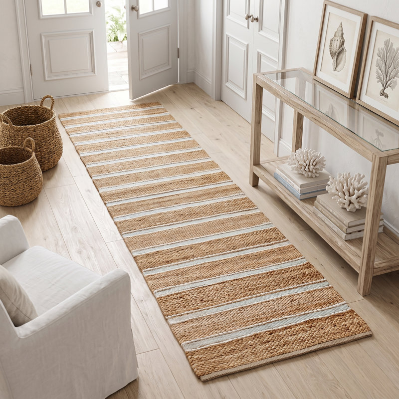Coastal Striped Jute Blend Hand-Woven Indoor Area Rug, Runner 2'6" x 7'9"