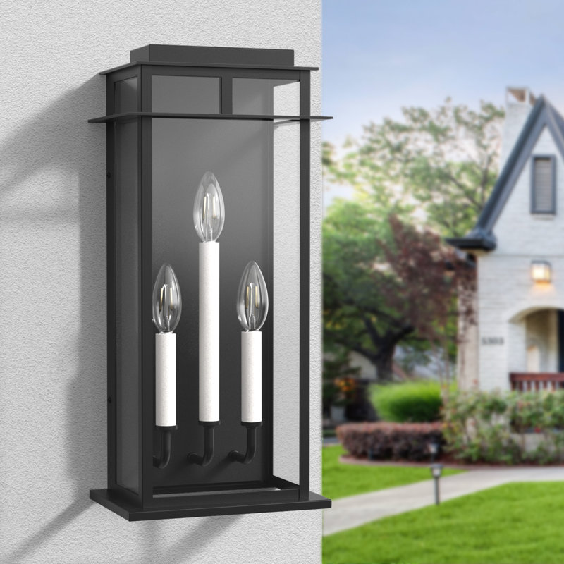 3-Light 19.5"H Black Iron Tempered Glass ETL Outdoor Wall Light with Dusk to Dawn