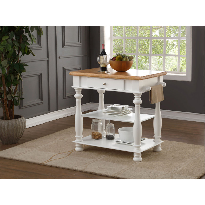 Maney Solid Wood Top Kitchen Island, White