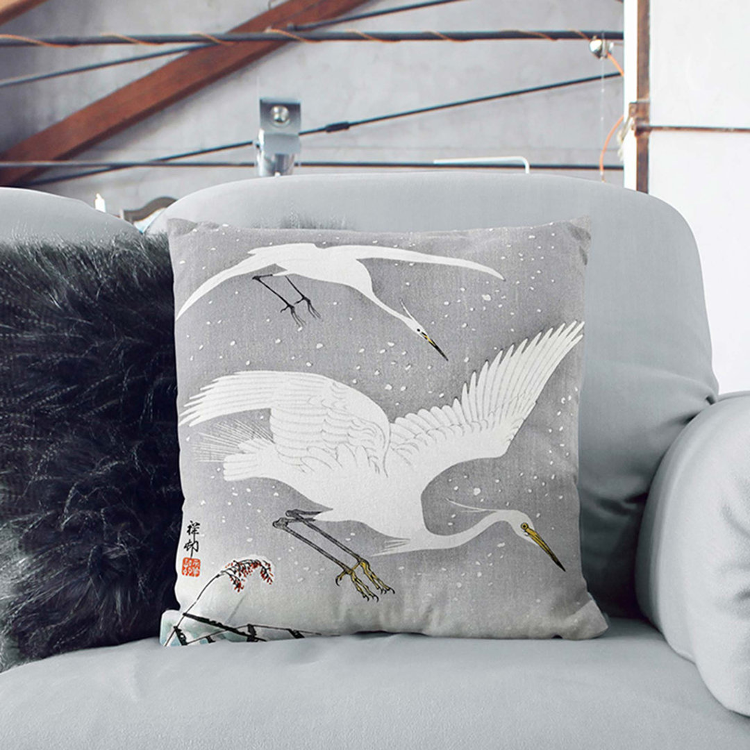 Descending Egrets by Ohara Koson Cushion with Filling