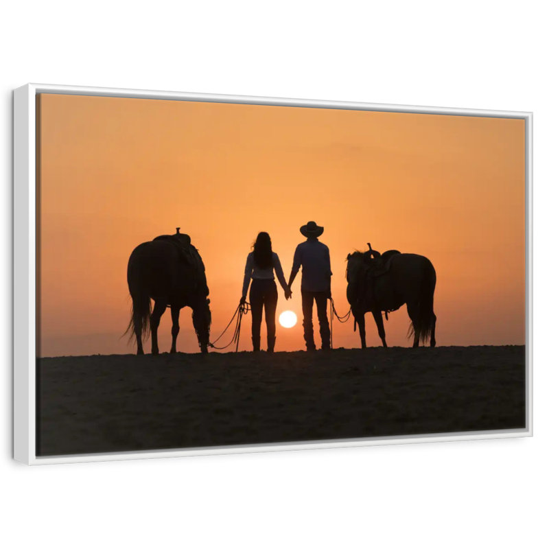 Couple de cowboys, Cadre flottant blanc, 13 po x 9 po