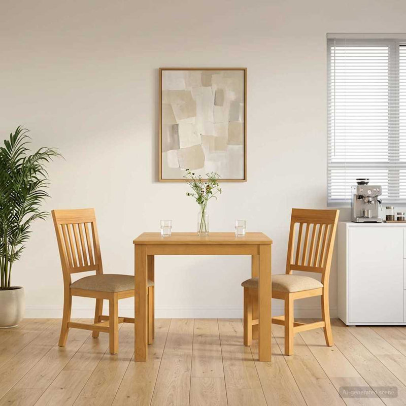 Oak Solid Wood Dining Set, Beige, 3