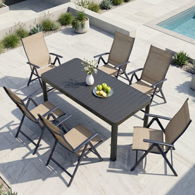 Ensemble de salle à manger d'extérieur extensible pour 6 personnes avec table en aluminium et chaises pliantes inclinables