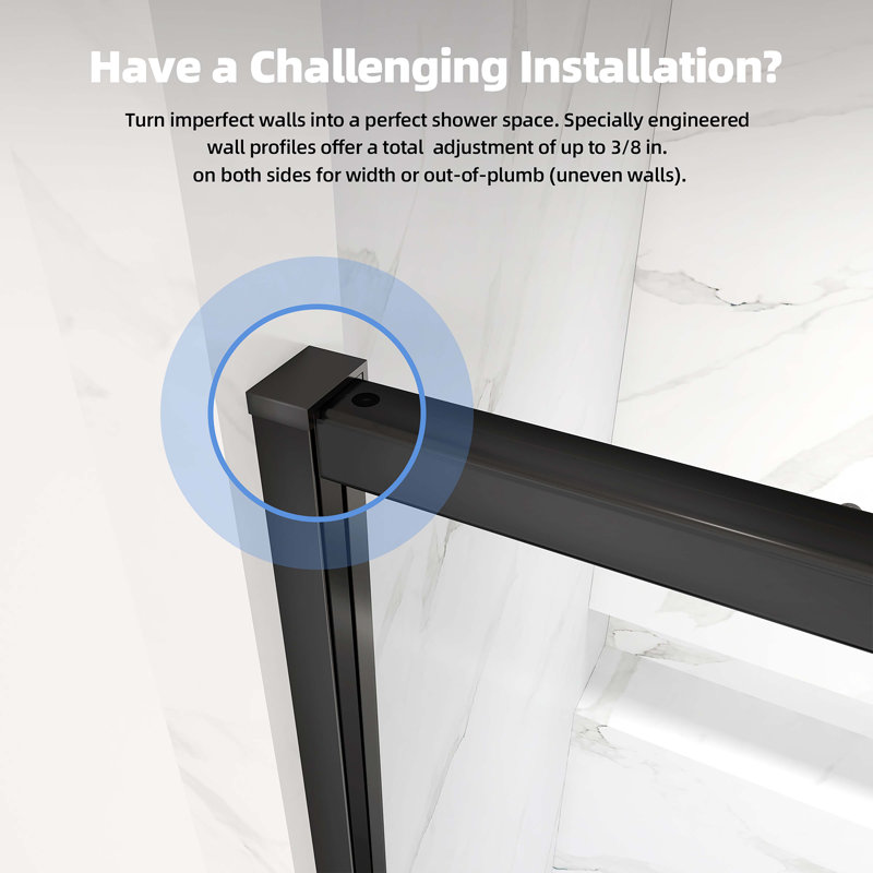 38" - 42" W x 71" H Pivot Swing Semi-Frameless Shower Door  with 1/4" (6mm) Crystal Clear Tempered Glass, Matte Black