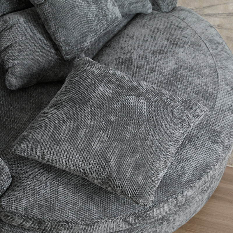 Upholstered Barrel Chair With Ottoman, Gray Chenille