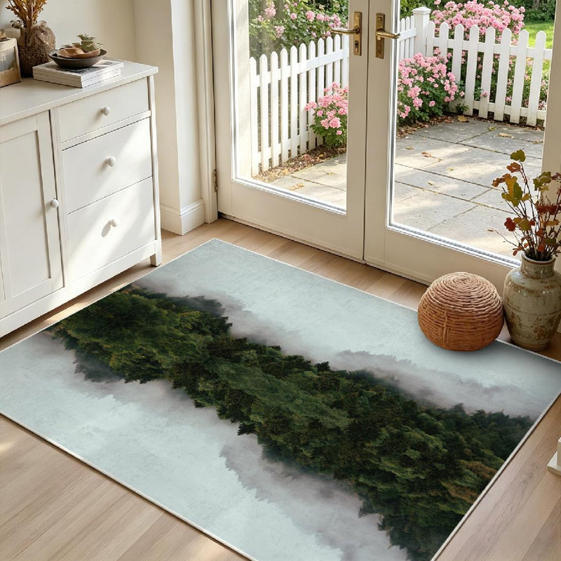Clear Abstract Foggy Forest Deep Mountain Art Clouds Dark Dawn Dusk Machine Washable Indoor Area Rug, Rectangle 39" x 63"