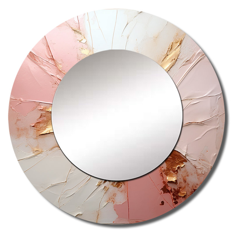Gold And Pink Paint Fusion - Abstract Round Mirror Wall Decor_MTMIR115855, 29" x 29"