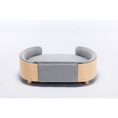 Scandinavian Style Elevated Dog Bed For Large Canines, Featuring Solid Oak Legs, Stain - Foam, And Waterproof Cushion, Quick To Assemble Grey With Look, Bent Wood Back, Removable Washable Cover