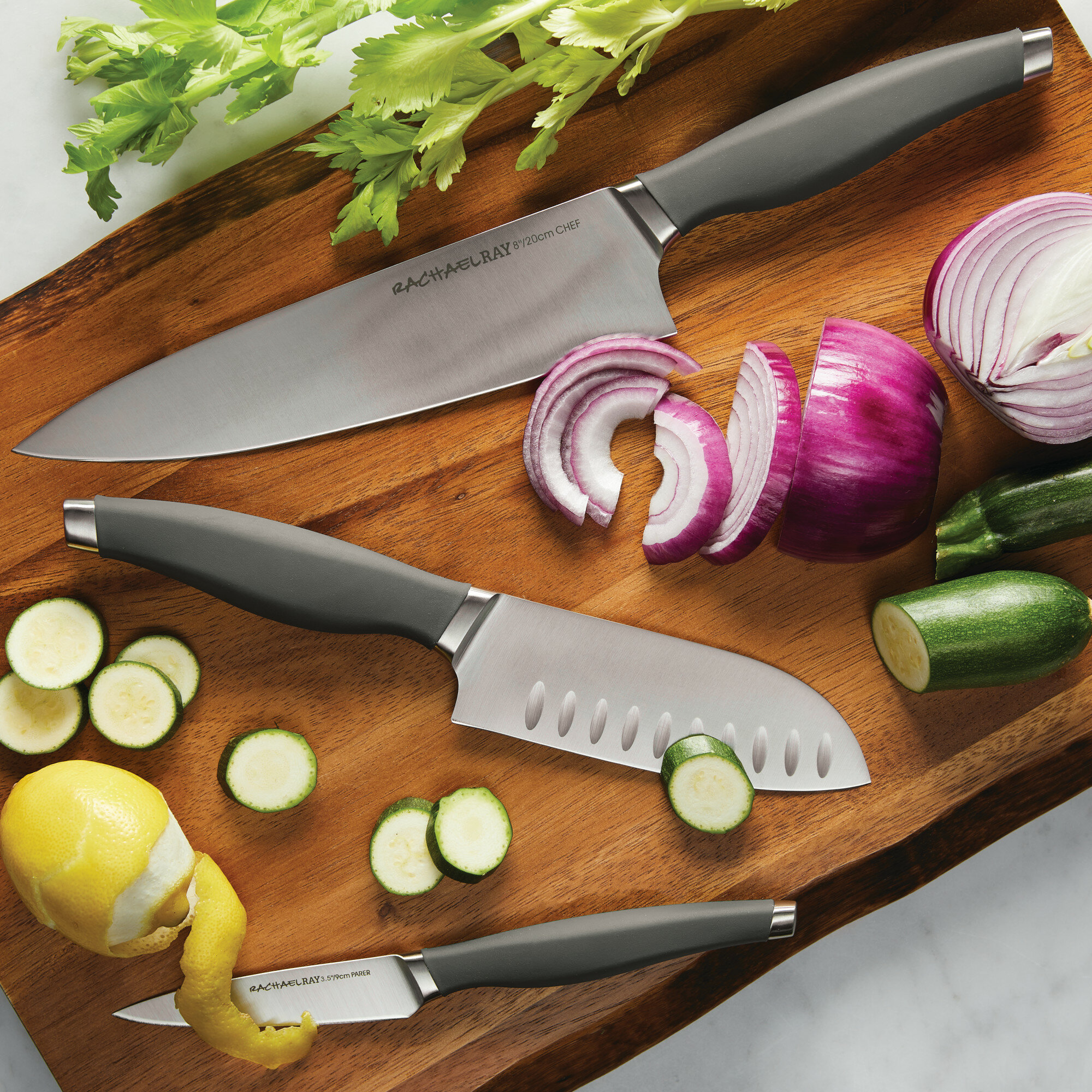 Premium Marble Kitchen Knife Set - Sharpener and Kitchen Shear
