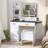 Leayla Makeup Vanity Desk with Adjustable LED Lights, Charging Dock, Stool, and High-Definition Mirror