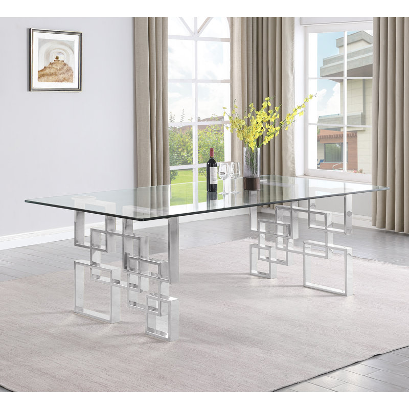 Table à manger en verre trempé transparent Marano, Argent argent, L 46 po x L 94 po