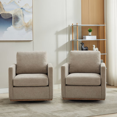 Wide Upholstered Swivel Armchair(set Of 2)