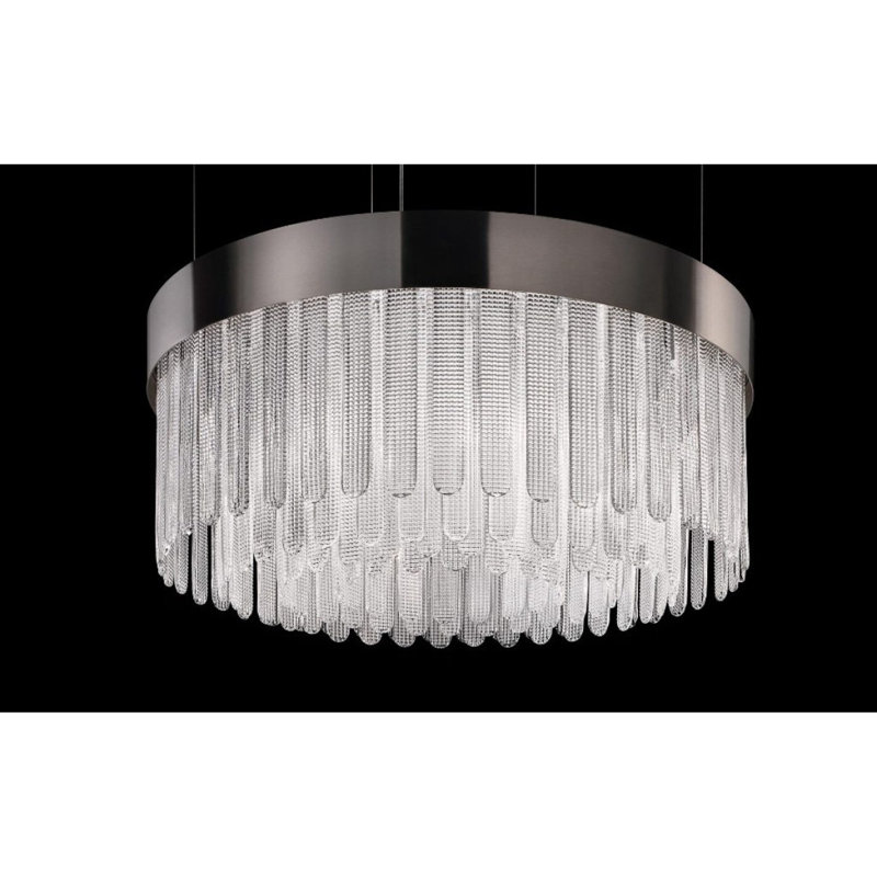 Lustre tambour clair, verre circulaire Kaplan, Argent, Transparent, 54" Diameter x 24" Height