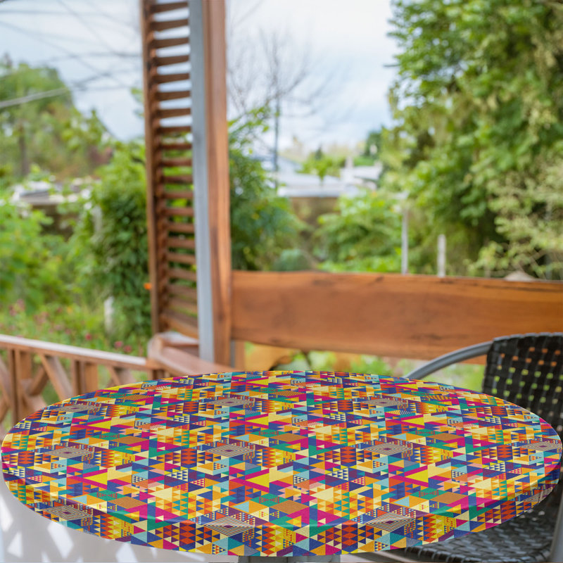 Wrought Studio™ Colorful Fitted Round Tablecloth Multicolor, 47.24" Round