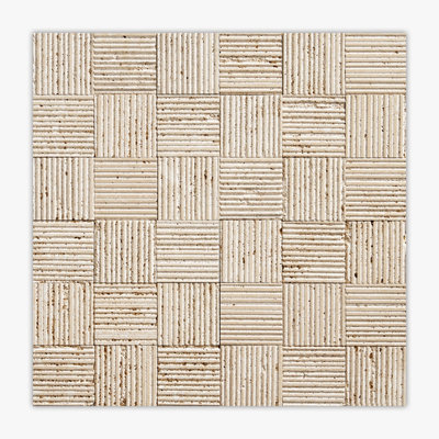 Ivory Thick-Rolled Milan Travertine Mosaic