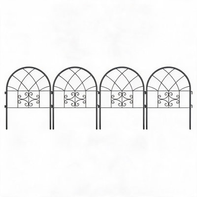 Ensemble de clôture de jardin en métal 4 panneaux, installation sans creusage, clôture arquée antirouille pour jardin, patio et barrière pour animaux