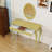 Vanity Desk with Carved Oval Mirror, Drawers and Velvet Jewelry Tray-1783172884