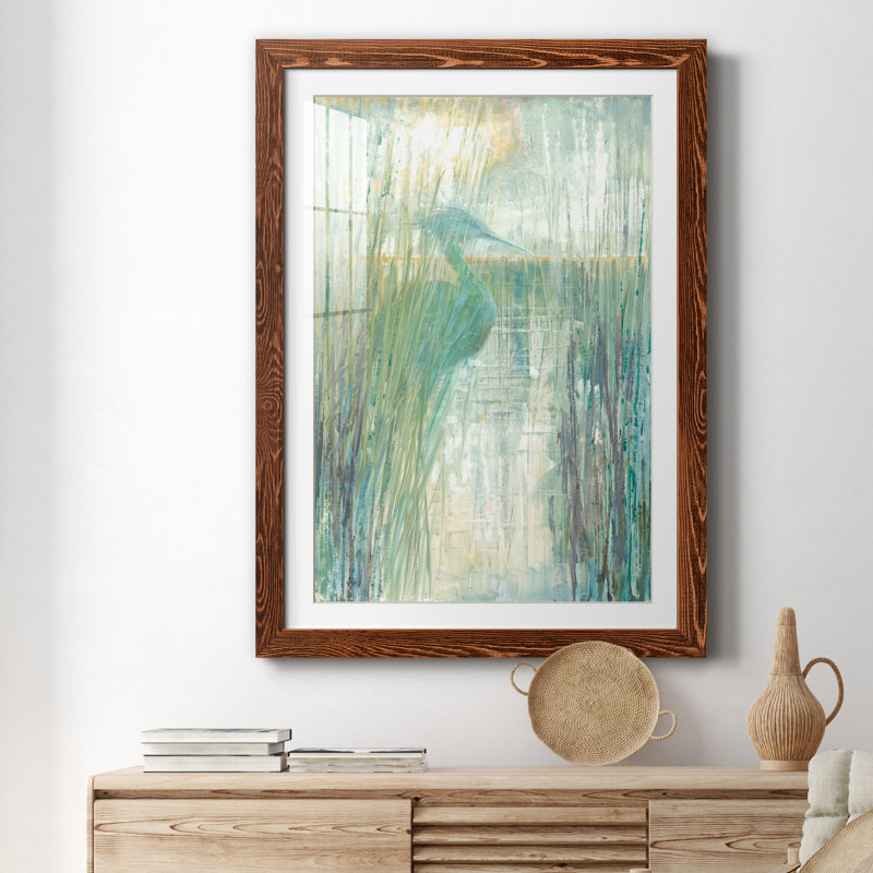 Morning Egret I - peinture encadrée, H 37,5 po x l 27,5 po x P 1,5 po, Cadre en érable