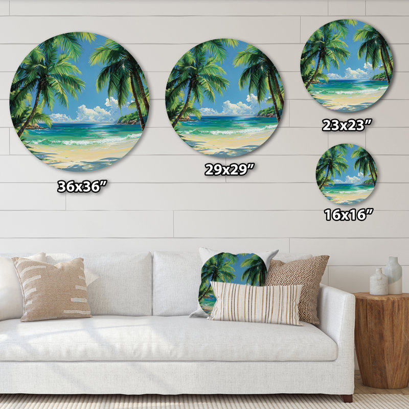 «Coastal Tropical Palms In Mexico - Palm Trees», art mural rond en métal, H 36 po x l 36 po