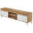 Modern Oak & White TV Stand, 63.0 x 18.5 x 13.4 inches | 100% Melamine Coated Chipboard, 0.8 mm PVC Edgebands | Wall-Mountable Design with Numerous Shelves | Stylish Storage Solution for Living Room & Entertainment Center