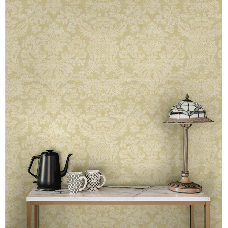 Papier peint damassé non marbré Seabrook Designs Caramel & Maroon Magdalena, Avoine