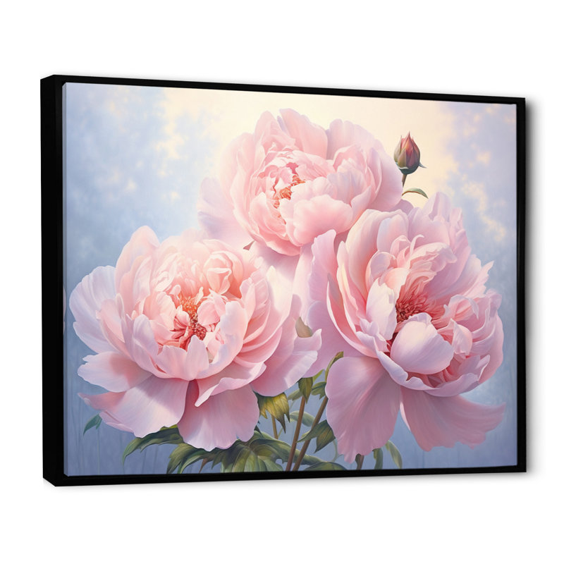 Pivoine rose II - art mural floral, Cadre flottant noir, H 12 po x l 20 po x P 1 po