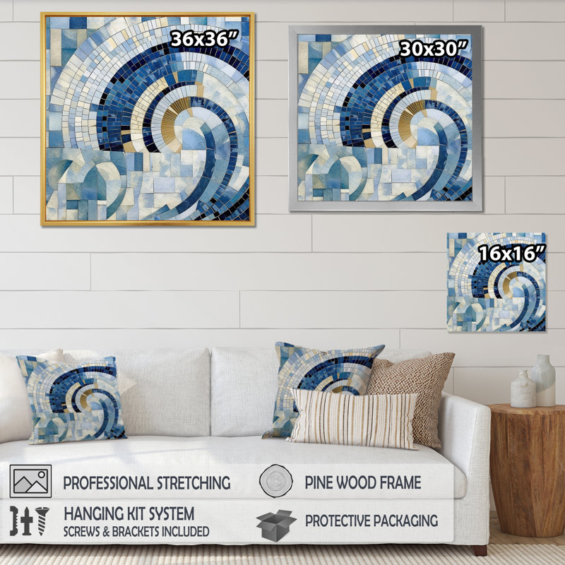 " Gold Constructing Blue Realms IV ", Black Single Picture Framed, 36" H  x 36" W x 1.5" D