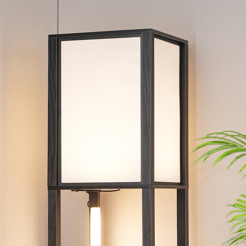 Catara 64.2'' Black LED Dimmable Column Floor Lamp with Shelves