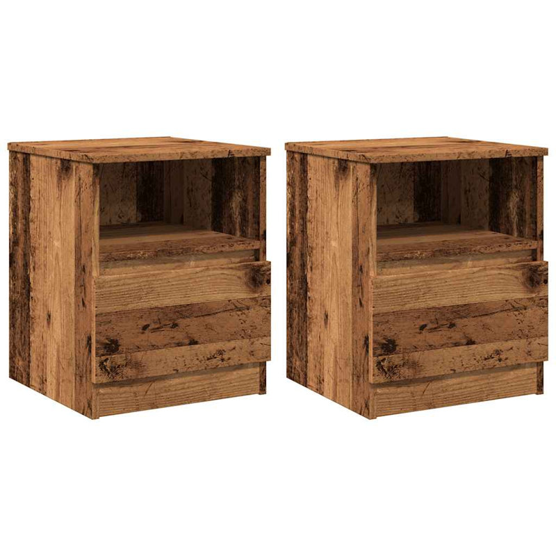 Table de chevet avec tiroir et bois d'ingénierie, Noir, Ensemble de 2