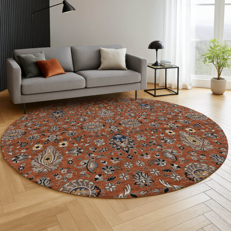 Tapis de qualité supérieure lavable à la machine Mayfield AMF2192 global, Paprika, Rond 8 pi