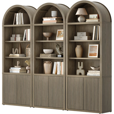 Cesiro 5-Tier Bookcase With 2 Fluted Doors And Adjustable Shelves