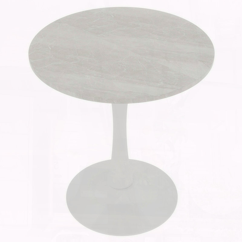 27.6" Round Marble-Effect Coffee Table with White Veined Top and White Pedestal Base, White, White
