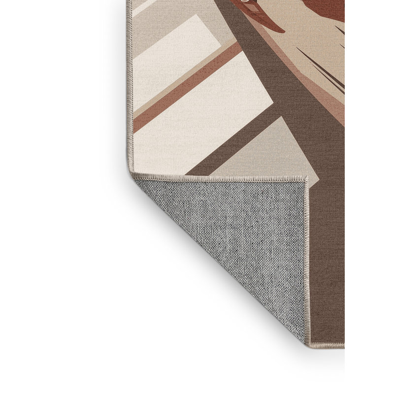Tapis moderne pour véhicule de motoneige Kendari lavable à la machine en brun - reliure beige, 7 x 10