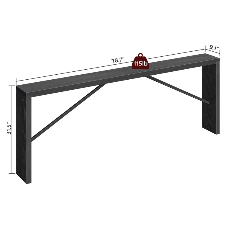 Console Ademara extra longue pour le hall d'entrée, console étroite, 31.5" H x 78.7" W x 9.1" D, Noir, noir, noir, noir