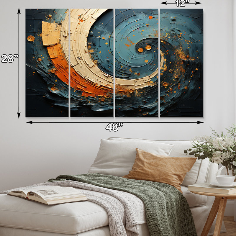 Chyenna " Orange Teal Abstract Spirals II " 4 - Pieces