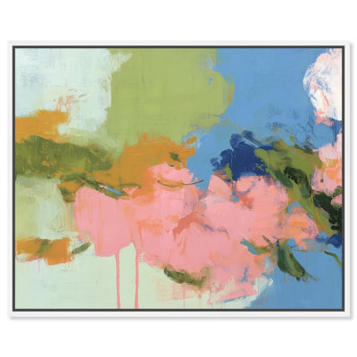 Décoration murale rosé sur toile rose par Art Remedy, cadre blanc, 36 x 30