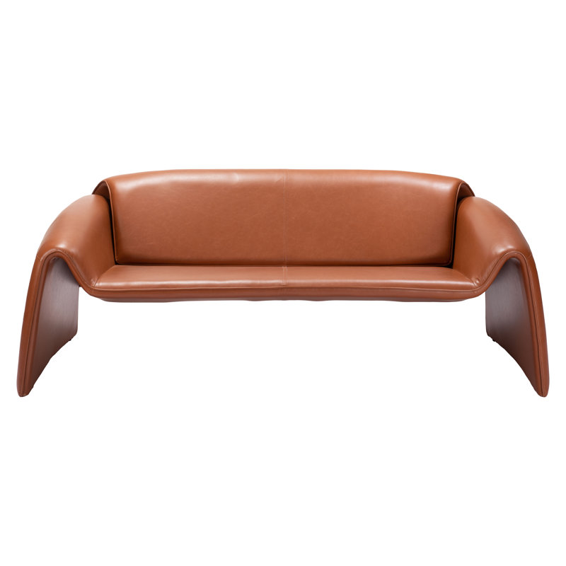 Horten Brown Faux Leather Modern Reception Sofa