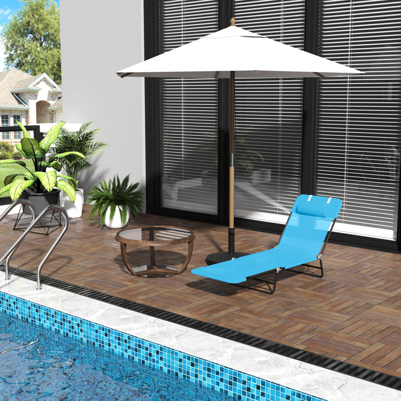 Chaise longue Poolside - Bleu. Pliant d'extérieur inclinable. Siège en filet respirant. Dossier réglable personnalisable et confortable. Portable pour la plage, le patio, la cour. Structure en acier robuste. 264 lb