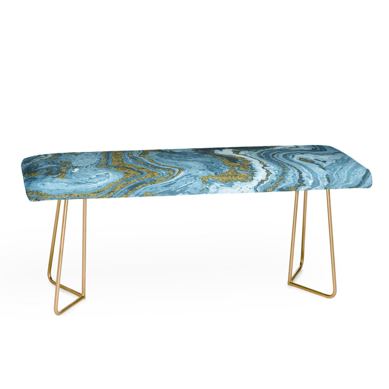 Banc rembourré Ninola, Bleu / or / bleu ciel / abstrait