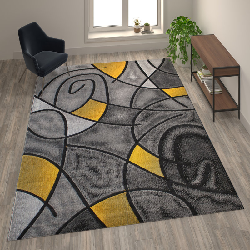 Sioar Yellow and Gray Modern Abstract Pattern Area Rug, Rectangle 8' x 10'