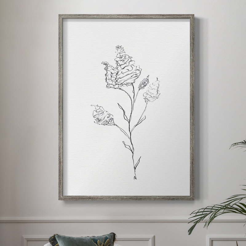 Croquis floral, reproduction encadrée - bois massif, H 11 po x l 9 po