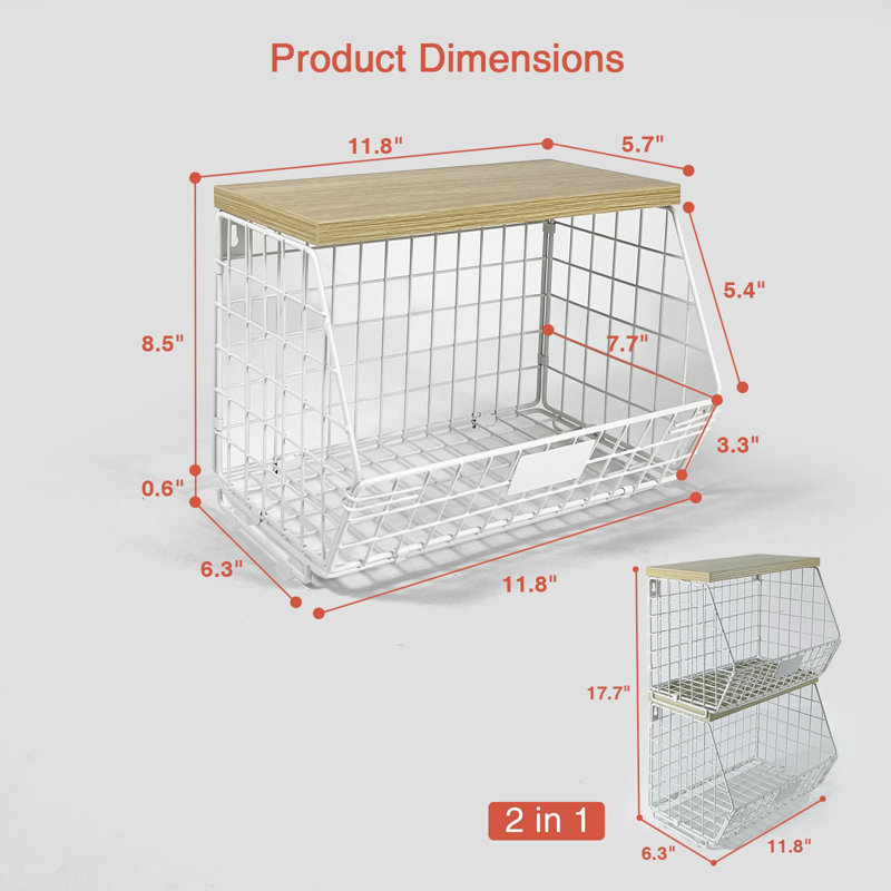 Ensemble de 2 paniers de rangement grillagés en fil métallique pour comptoir de cuisine, avec support à banane, naturel