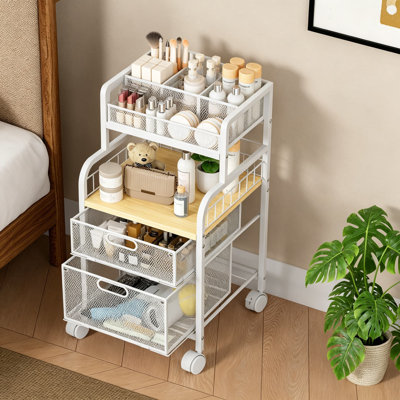 Chariot de rangement roulant avec tiroirs - Chariot utilitaire mobile avec tablette en bois, roues verrouillables et cloisons réglables pour l'organisation de l'artisanat, de l'art et du bureau à domicile