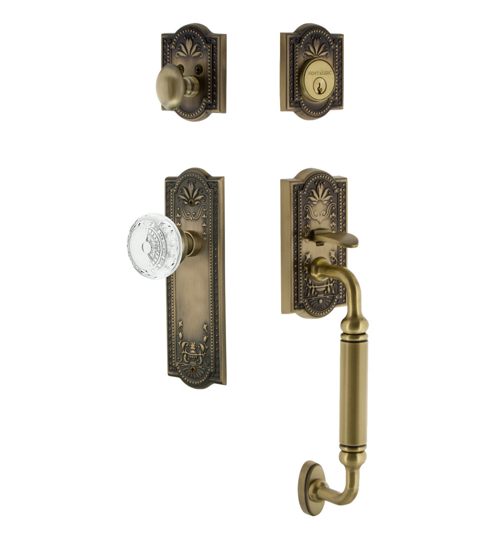 Nostalgic Warehouse Meadows Plate C Grip Handleset with Single Cylinder Deadbolt and Crystal Meadows Knob Nostalgic Warehouse 