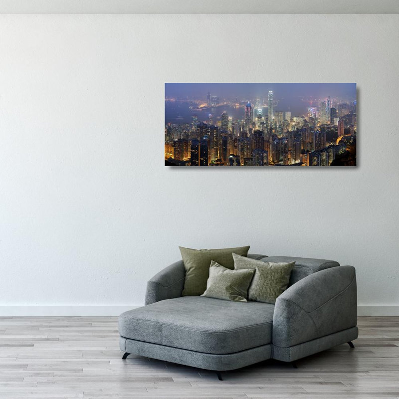 Paysage urbain de Hong Kong, H 17 po x l 40 po