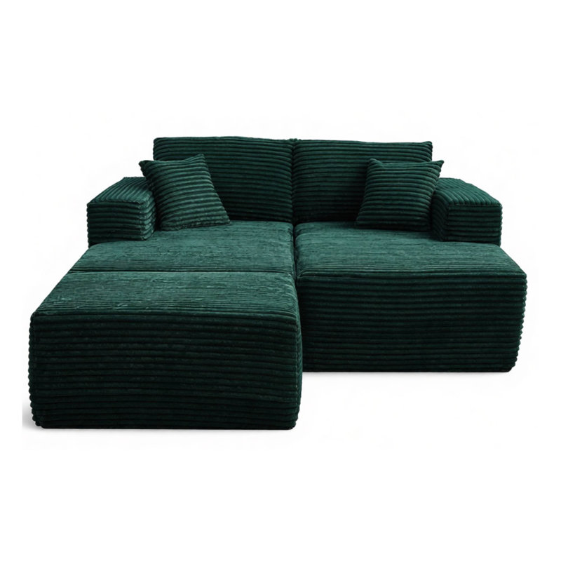 Canapé-lit rembourré 73,4 po 2 places en velours côtelé moderne avec repose-pieds, Green Fabric, Vert